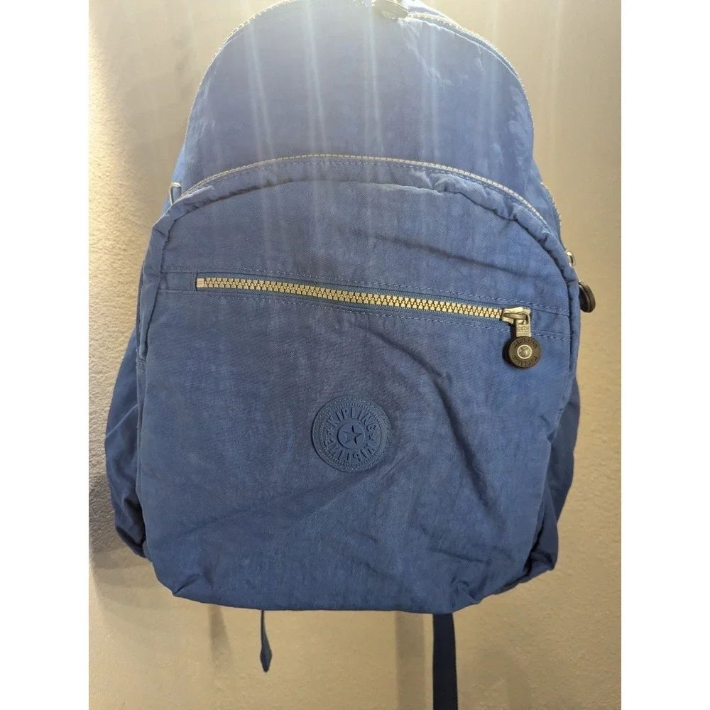 Kipling Laptop Backpack Unisex Large Blue Good Crinkled Nylon Tech Bag
